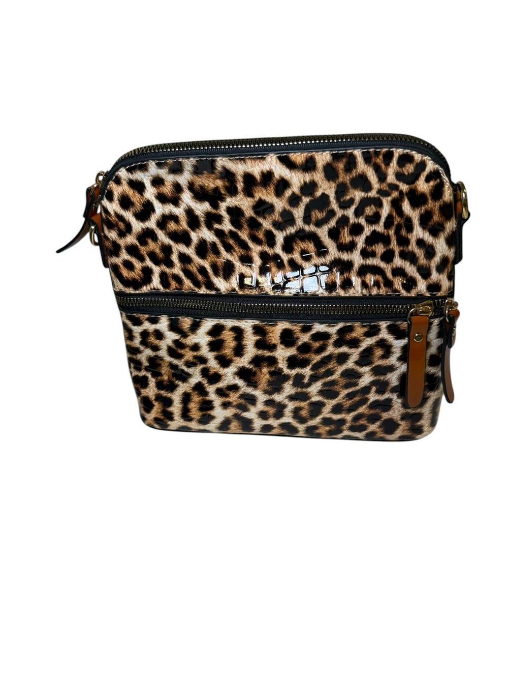 NWT Vegan Patent Leather Leopard Print Satchel Handbag - Picture 11 of 14